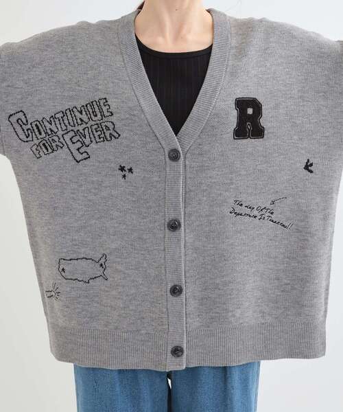 Cutie Blonde（キューティーブロンド）の「【S-LL/体型カバー】刺繍アソート Vネック ゆるニットカーディガン（カーディガン/ボレロ・レディース・グレー系/ネイビー系1・04/03/02/01）」の5枚目の写真