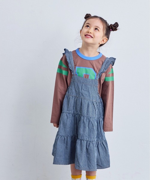 Life Support Products(ライフサポートプロダクツ)の「【COTTON from U.S.A】デニムティアードワンピース(ワンピース・キッズ・ネイビー/ストライプ/キナリ・80/90/95/100/110/120/130/140/150)」の3枚目の写真