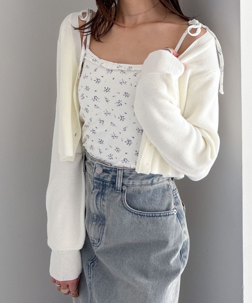 Heather（ヘザー）の「フラワーキャミ/カーディガン2P　322196（カーディガン/ボレロ・レディース・オフホワイト/ブルー/ピンク・FREE）」の2枚目の写真