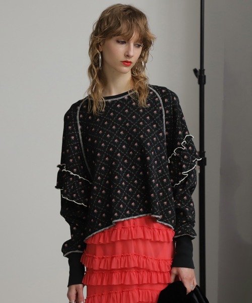 ROSE BUD（ローズバッド）の「(mag.by c)FLOWER THERMAL TOPS（Tシャツ/カットソー・レディース・ホワイト/ブラック/グレー・ONE SIZE）」の2枚目の写真