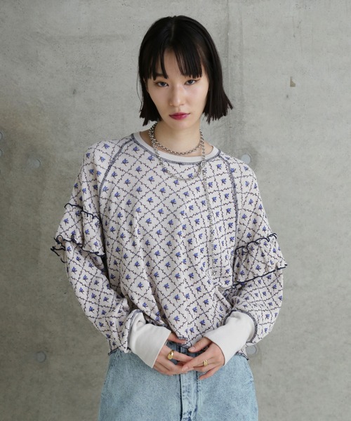 ROSE BUD（ローズバッド）の「(mag.by c)FLOWER THERMAL TOPS（Tシャツ/カットソー・レディース・ホワイト/ブラック/グレー・ONE SIZE）」の6枚目の写真
