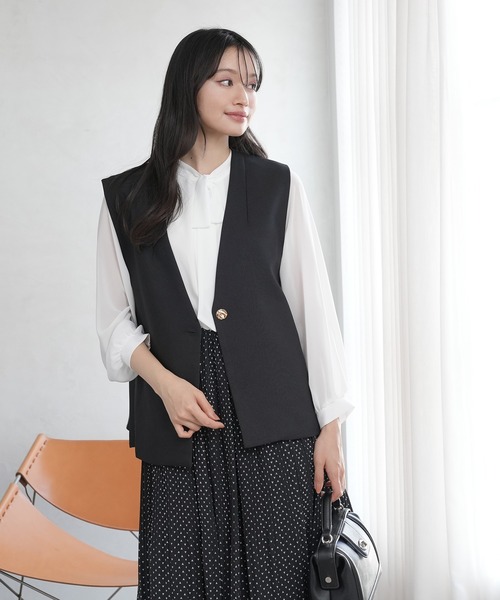 極美品♡トゥモローランド　ジレ　ベスト　羽織　ペプラム　リボン　ネイビー　36 すべてのベスト｜トゥモローランド 公式通販