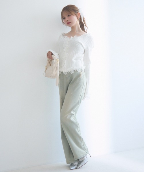 TITTY&CO.（ティティーアンドコー）の「フリルリブトップス（Tシャツ/カットソー・レディース・ブラック/アイボリー/ホワイト・FREE）」の9枚目の写真