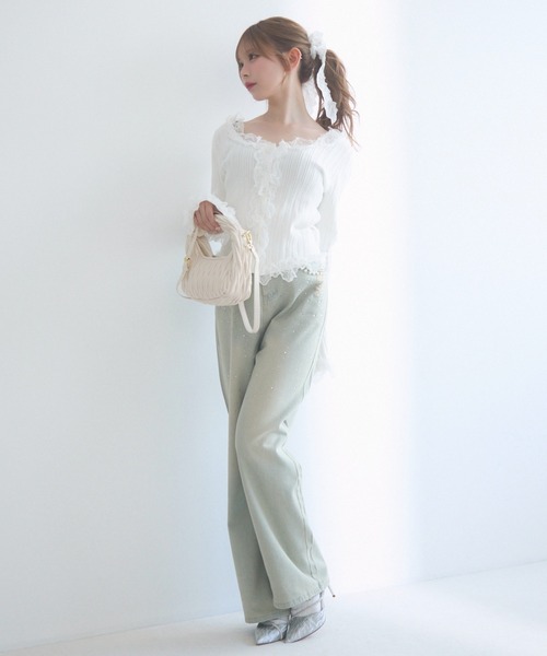 TITTY&CO.（ティティーアンドコー）の「フリルリブトップス（Tシャツ/カットソー・レディース・ブラック/アイボリー/ホワイト・FREE）」の11枚目の写真