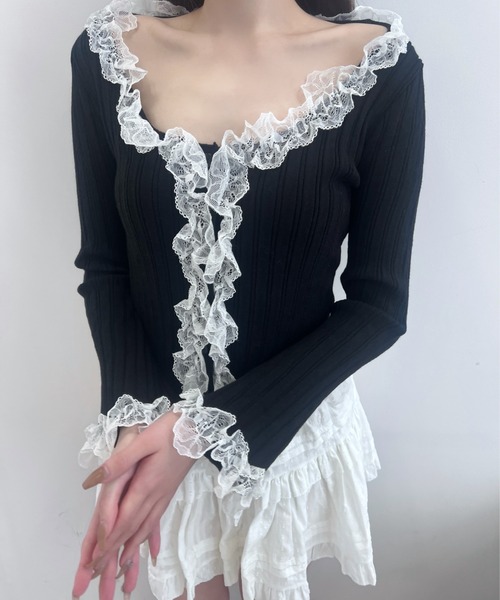 TITTY&CO.（ティティーアンドコー）の「フリルリブトップス（Tシャツ/カットソー・レディース・ブラック/アイボリー/ホワイト・FREE）」の19枚目の写真