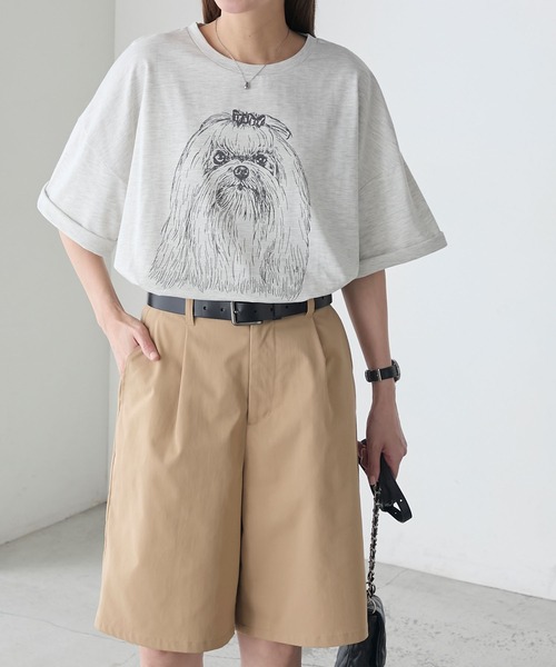 BONLECILL(ボンルシール)の「DOGプリントT(マルチーズ)(Tシャツ/カットソー・レディース・オートミール/ピンク/オフホワイト・FREE)」の13枚目の写真