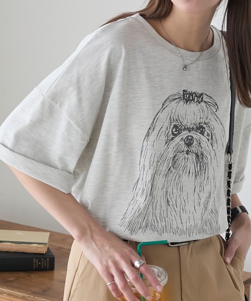 BONLECILL(ボンルシール)の「DOGプリントT(マルチーズ)(Tシャツ/カットソー・レディース・オートミール/ピンク/オフホワイト・FREE)」の19枚目の写真