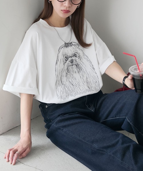 BONLECILL(ボンルシール)の「DOGプリントT(マルチーズ)(Tシャツ/カットソー・レディース・オートミール/ピンク/オフホワイト・FREE)」の11枚目の写真