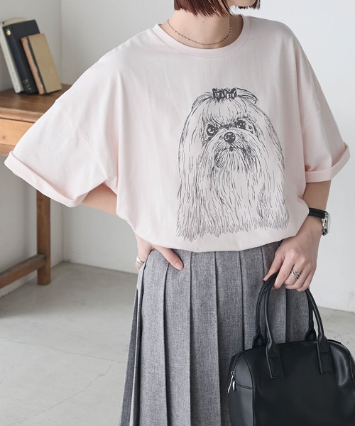 BONLECILL(ボンルシール)の「DOGプリントT(マルチーズ)(Tシャツ/カットソー・レディース・オートミール/ピンク/オフホワイト・FREE)」の20枚目の写真