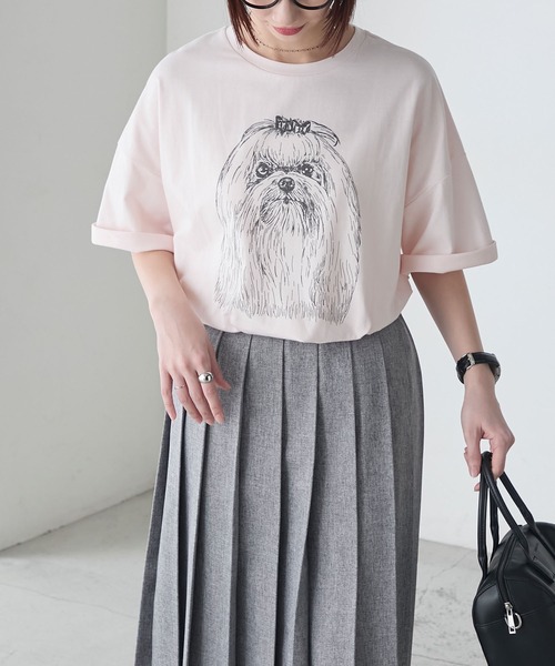 BONLECILL(ボンルシール)の「DOGプリントT(マルチーズ)(Tシャツ/カットソー・レディース・オートミール/ピンク/オフホワイト・FREE)」の21枚目の写真