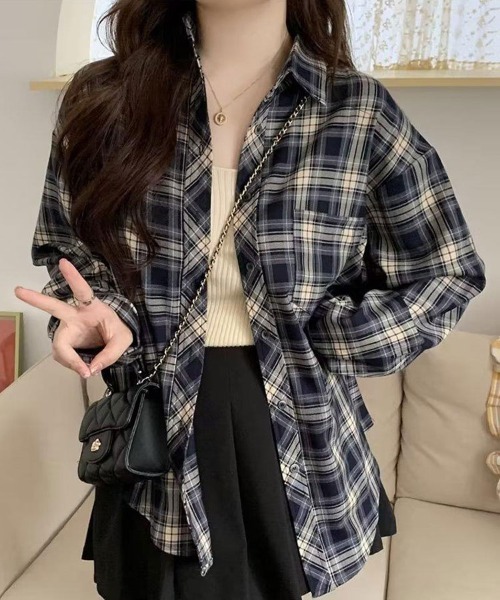 SallyLunn(サリーラン)の「【大人カジュアル♪】チェックカジュアルオーバーシャツ(シャツ/ブラウス・レディース・ピンク/ブラック・LARGE/MEDIUM)」の3枚目の写真