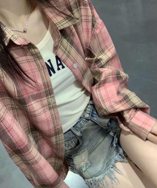 SallyLunn(サリーラン)の「【大人カジュアル♪】チェックカジュアルオーバーシャツ(シャツ/ブラウス・レディース・ピンク/ブラック・LARGE/MEDIUM)」の6枚目の写真