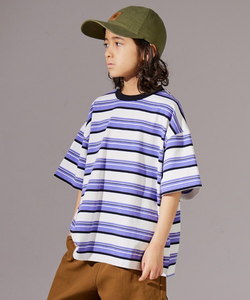 PAIRMANON STREET（ペアマノンストリート）の「【PAIRMANON STREET】マルチ ボーダー 半袖 Tシャツ（Tシャツ/カットソー・キッズ・ブルー系その他/グリーン系その他/パープル系その他/ホワイト系その他/レッド系その他/ブラウン系その他/ピンク系その他/ブラック系その他・110/90/150/160/120/140/100/130）」の6枚目の写真