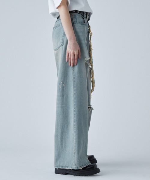 Velnus ダメージワイドバギーデニムパンツ ライトブルー　Mサイズ Velnus ダメージワイドバギーデニムパンツ ライトブルー Mサイズ