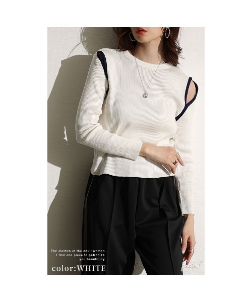 Sawa a la mode(サワアラモード)の「カットアウェイショルダーニット(ニット/セーター・レディース・ホワイト/グリーン・FREE)」の4枚目の写真