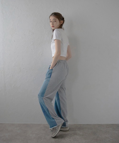 セール】【MINERTE】denim docking sweat pants / デニムドッキング  