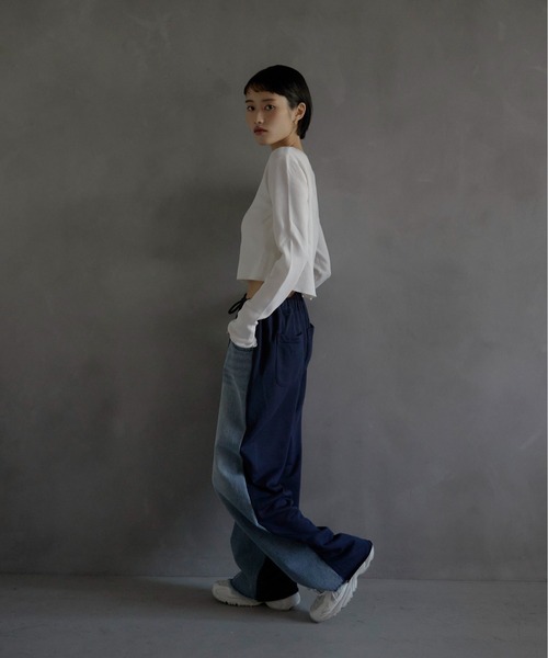 セール】【MINERTE】denim docking sweat pants / デニムドッキング  