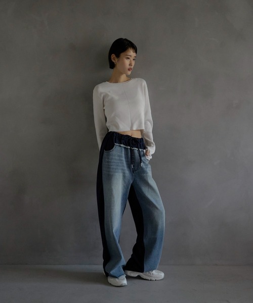 セール】【MINERTE】denim docking sweat pants / デニムドッキング  