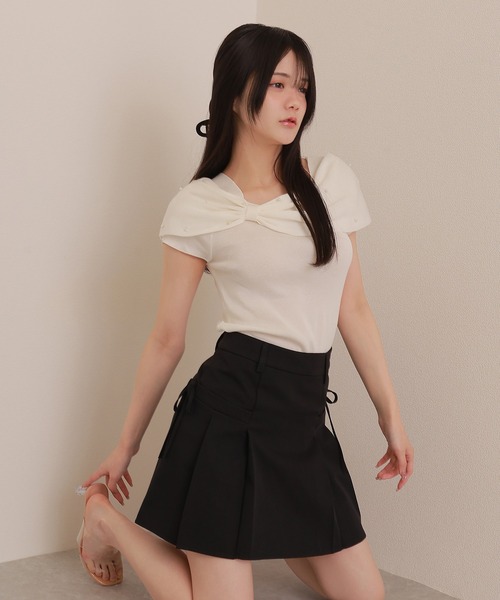 M DOLLY（エムドリー）の「high waist box pleats mini skirt/ハイウエストボックスプリーツミニスカート（スカート・レディース・ベージュ/ブラック・M/S）」の11枚目の写真