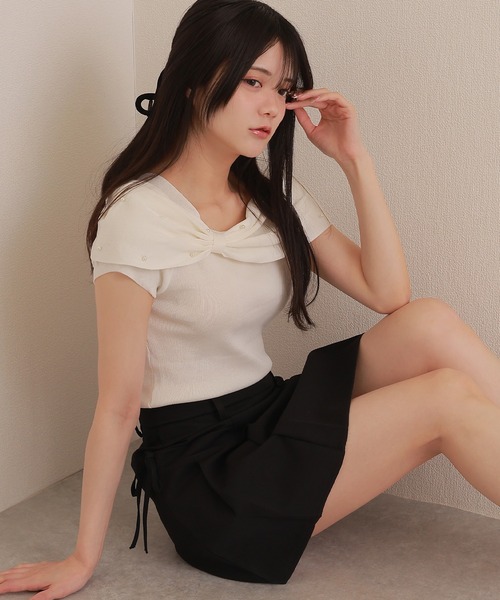 M DOLLY（エムドリー）の「high waist box pleats mini skirt/ハイウエストボックスプリーツミニスカート（スカート・レディース・ベージュ/ブラック・M/S）」の12枚目の写真