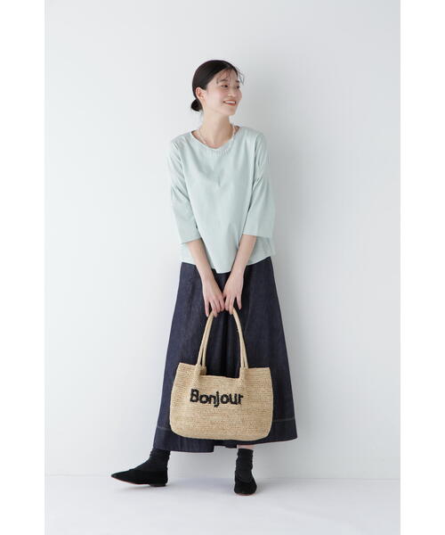 human woman（ヒューマンウーマン）の「◆Bonjourラフィアバッグ（かごバッグ・レディース・ホワイト系その他/ブラック・ﾌﾘ-）」の7枚目の写真