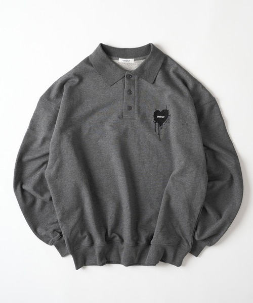 ONCILY（オンシェリー）の「HEART LOGO VOLUME POLO SWEAT / ハートロゴボリュームポロスウェット（スウェット・メンズ・アイボリー/ブラック/グレー/チャコールグレー/ネイビー・SMALL/MEDIUM/LARGE）」の5枚目の写真