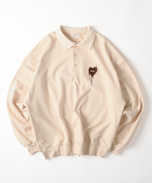 ONCILY（オンシェリー）の「HEART LOGO VOLUME POLO SWEAT / ハートロゴボリュームポロスウェット（スウェット・メンズ・アイボリー/ブラック/グレー/チャコールグレー/ネイビー・SMALL/MEDIUM/LARGE）」の3枚目の写真