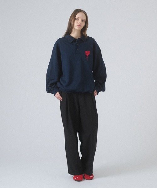 ONCILY（オンシェリー）の「HEART LOGO VOLUME POLO SWEAT / ハートロゴボリュームポロスウェット（スウェット・メンズ・アイボリー/ブラック/グレー/チャコールグレー/ネイビー・SMALL/MEDIUM/LARGE）」の12枚目の写真