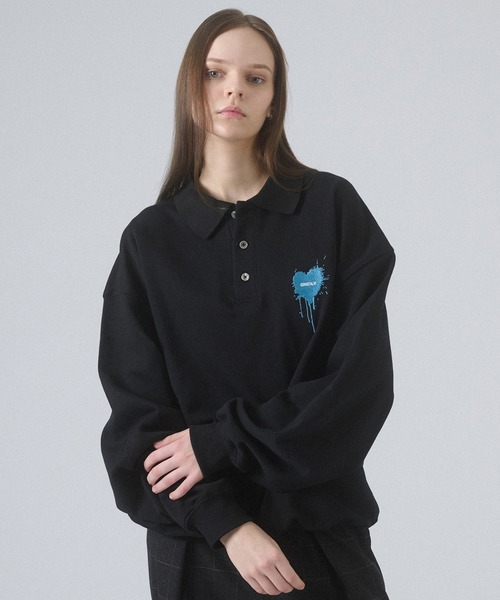 ONCILY（オンシェリー）の「HEART LOGO VOLUME POLO SWEAT / ハートロゴボリュームポロスウェット（スウェット・メンズ・アイボリー/ブラック/グレー/チャコールグレー/ネイビー・SMALL/MEDIUM/LARGE）」の18枚目の写真