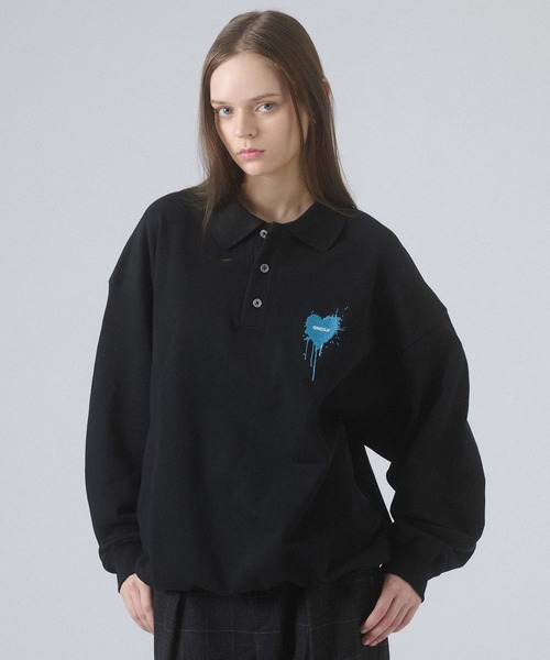 ONCILY（オンシェリー）の「HEART LOGO VOLUME POLO SWEAT / ハートロゴボリュームポロスウェット（スウェット・メンズ・アイボリー/ブラック/グレー/チャコールグレー/ネイビー・SMALL/MEDIUM/LARGE）」の17枚目の写真