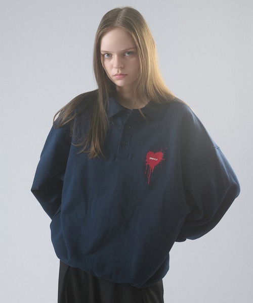 ONCILY（オンシェリー）の「HEART LOGO VOLUME POLO SWEAT / ハートロゴボリュームポロスウェット（スウェット・メンズ・アイボリー/ブラック/グレー/チャコールグレー/ネイビー・SMALL/MEDIUM/LARGE）」の10枚目の写真