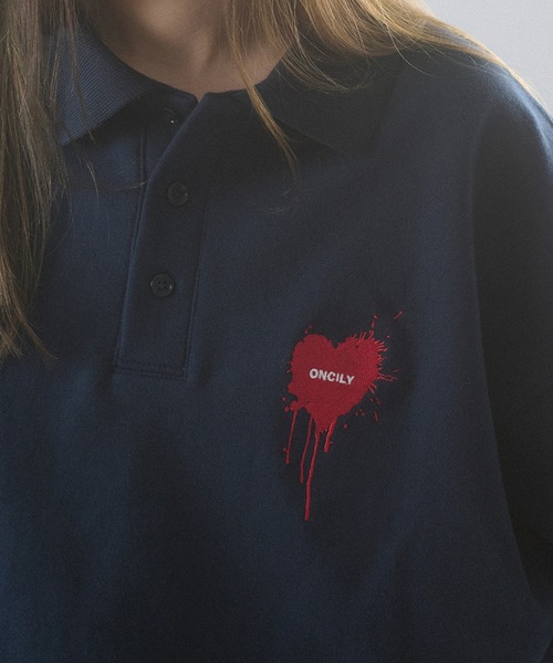 ONCILY（オンシェリー）の「HEART LOGO VOLUME POLO SWEAT / ハートロゴボリュームポロスウェット（スウェット・メンズ・アイボリー/ブラック/グレー/チャコールグレー/ネイビー・SMALL/MEDIUM/LARGE）」の11枚目の写真