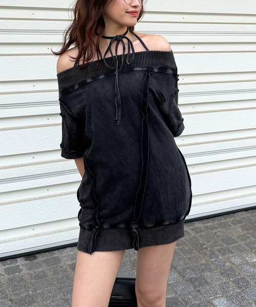 SPIRALGIRL（スパイラルガール）の「チョーカーピグメントワンピース（ワンピース・レディース・グレー/ブラック/ブルー・FREE）」の6枚目の写真