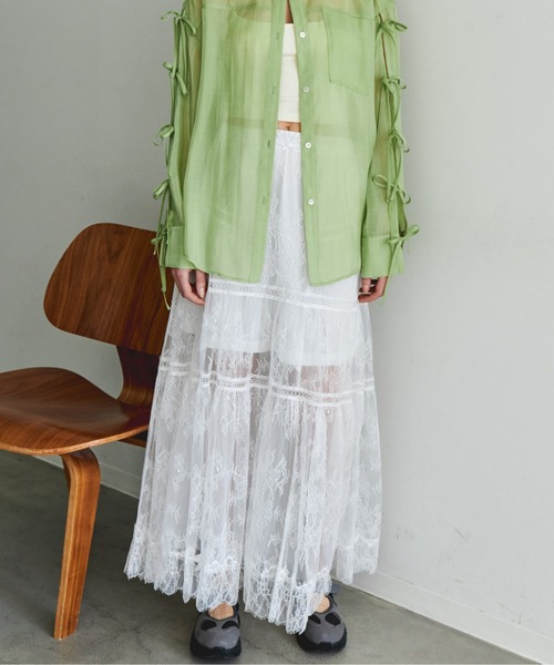 MAISON SPECIAL(メゾンスペシャル)の「Lace Tiered Skirt/レースティアードスカート【MAISON SPECIAL/メゾンスペシャル】(スカート・レディース・ブラック/ホワイト・38/36)」の7枚目の写真