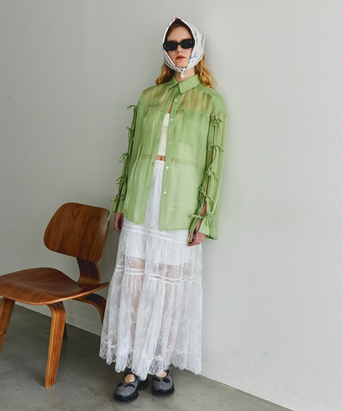 MAISON SPECIAL(メゾンスペシャル)の「Lace Tiered Skirt/レースティアードスカート【MAISON SPECIAL/メゾンスペシャル】(スカート・レディース・ブラック/ホワイト・38/36)」の6枚目の写真