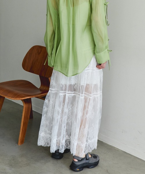 MAISON SPECIAL(メゾンスペシャル)の「Lace Tiered Skirt/レースティアードスカート【MAISON SPECIAL/メゾンスペシャル】(スカート・レディース・ブラック/ホワイト・38/36)」の9枚目の写真