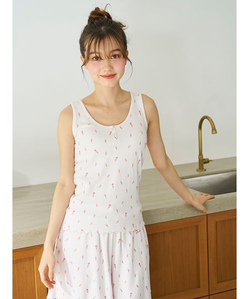 大人気!! gelato pique アイス柄タンクトップ&ショートパンツSET セール】【接触冷感】アイス柄ワッフルタンクトップ（ルーム