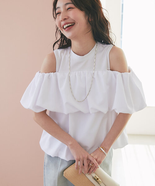 La boutique BonBon（ラブティックボンボン）の「【華奢見えが叶う】ドッキングバルーンブラウス（シャツ/ブラウス・レディース・ホワイト/ブラック・FREE）」の7枚目の写真