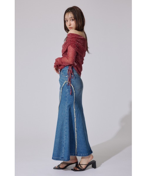 rienda（リエンダ）の「オフショルレディーラメトップス　シアートップス 春服（Tシャツ/カットソー・レディース・レッド/ライトピンク・FREE）」の3枚目の写真