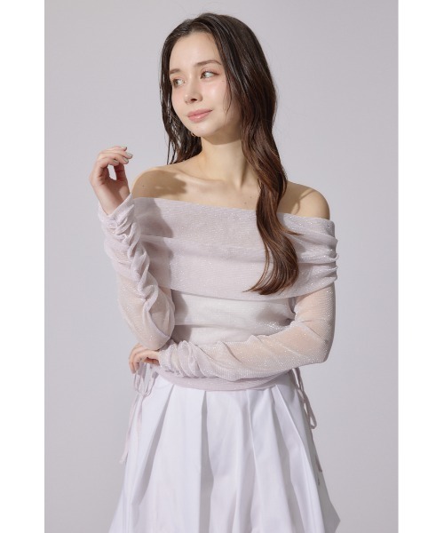rienda（リエンダ）の「オフショルレディーラメトップス　シアートップス 春服（Tシャツ/カットソー・レディース・レッド/ライトピンク・FREE）」の7枚目の写真