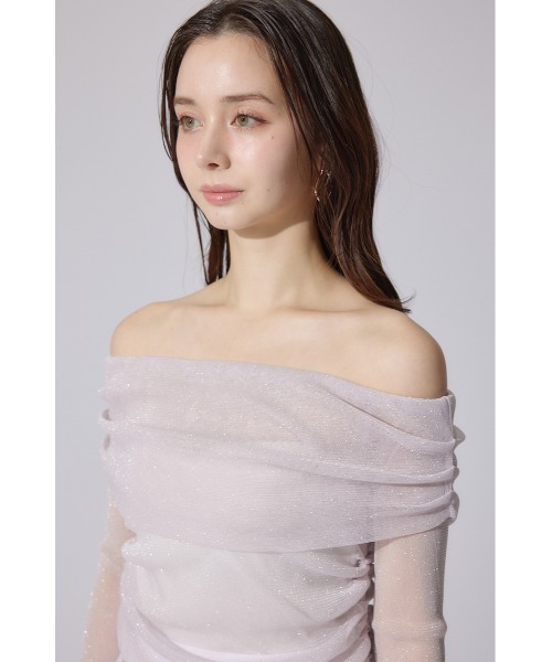 オフショルレディーラメトップス シアートップス 春服（Tシャツ