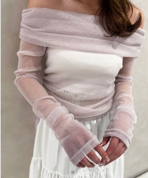 rienda（リエンダ）の「オフショルレディーラメトップス　シアートップス 春服（Tシャツ/カットソー・レディース・レッド/ライトピンク・FREE）」の9枚目の写真