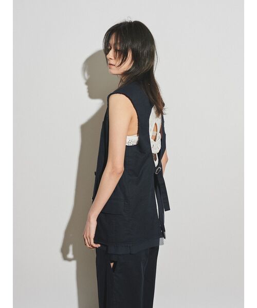 ベスト ジレ 「Htage」バックデザインリネン混ノースリジャケット レディース Htage ベスト ジレ 「Htage」バックデザインリネン混ノースリ