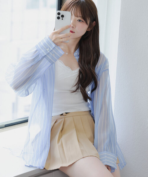 Remind me and forever(リマインドミーアンドフォーエバー)の「夏の定番アイテム、シアーBIGシャツ(シャツ/ブラウス・レディース・アイボリー/ブルー/イエロー/ピンク/サックスブルー/ミント/ピンク系その他・FREE)」の4枚目の写真