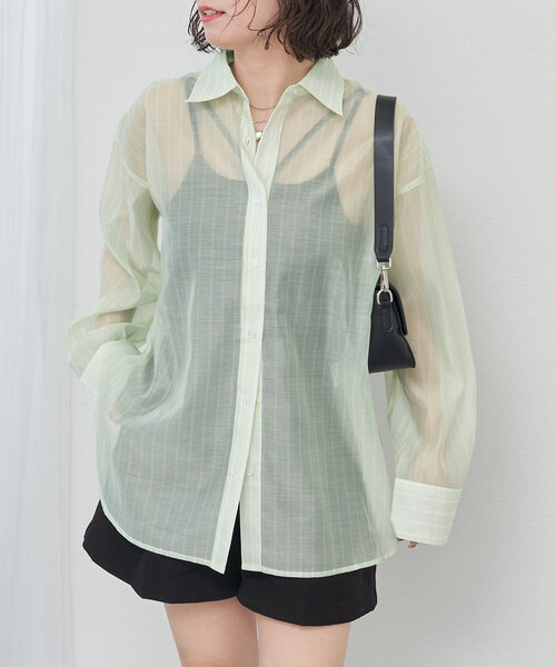 Remind me and forever(リマインドミーアンドフォーエバー)の「夏の定番アイテム、シアーBIGシャツ(シャツ/ブラウス・レディース・アイボリー/ブルー/イエロー/ピンク/サックスブルー/ミント/ピンク系その他・FREE)」の6枚目の写真