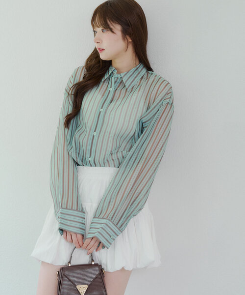 Remind me and forever(リマインドミーアンドフォーエバー)の「夏の定番アイテム、シアーBIGシャツ(シャツ/ブラウス・レディース・アイボリー/ブルー/イエロー/ピンク/サックスブルー/ミント/ピンク系その他・FREE)」の3枚目の写真