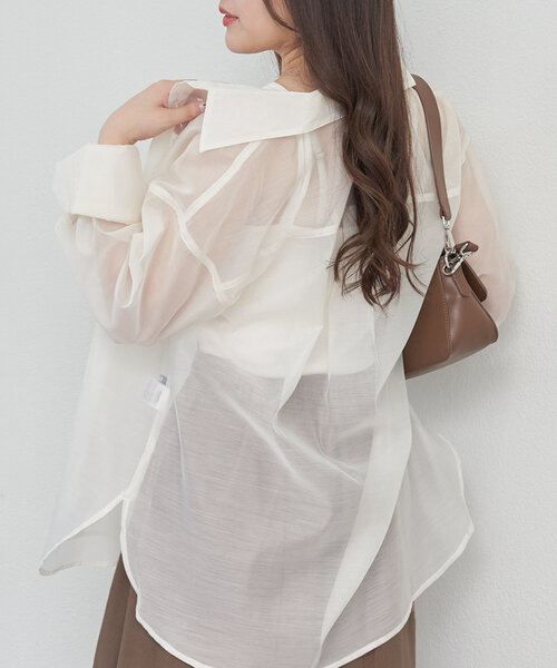 Remind me and forever(リマインドミーアンドフォーエバー)の「夏の定番アイテム、シアーBIGシャツ(シャツ/ブラウス・レディース・アイボリー/ブルー/イエロー/ピンク/サックスブルー/ミント/ピンク系その他・FREE)」の11枚目の写真