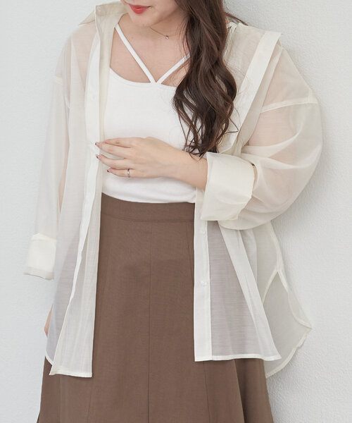 Remind me and forever(リマインドミーアンドフォーエバー)の「夏の定番アイテム、シアーBIGシャツ(シャツ/ブラウス・レディース・アイボリー/ブルー/イエロー/ピンク/サックスブルー/ミント/ピンク系その他・FREE)」の12枚目の写真