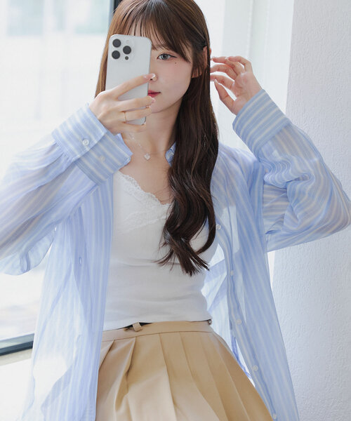 Remind me and forever(リマインドミーアンドフォーエバー)の「夏の定番アイテム、シアーBIGシャツ(シャツ/ブラウス・レディース・アイボリー/ブルー/イエロー/ピンク/サックスブルー/ミント/ピンク系その他・FREE)」の19枚目の写真