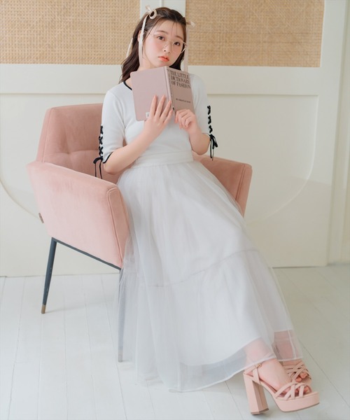 WILLSELECTION(ウィルセレクション)の「ラメチュールティアードスカート(スカート・レディース・ピンク/オフホワイト/ブラック・FREE)」の2枚目の写真